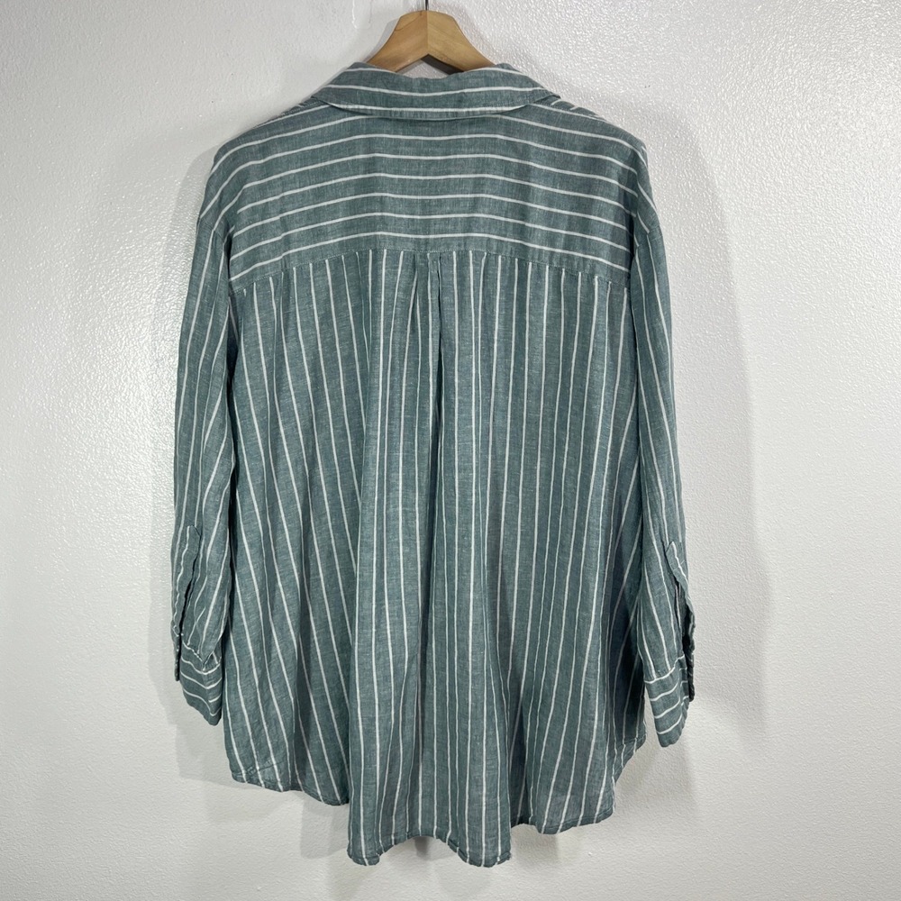 Lane Bryant Green White Striped Linen Blend Button Down Tunic Top 26/28 Coastal - Picture 3 of 12